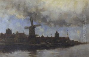 A View Of A Dutch Town Along A River by Hermanus Koekkoek the Younger