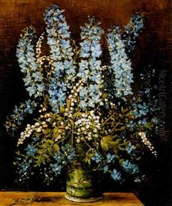 A Still Life Of Delphiniums In A Vase