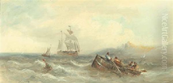 Sailors In A Rowing Boat On A Choppy Sea - view 1
