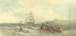 Sailors In A Rowing Boat On A Choppy Sea by Hermanus Koekkoek the Younger