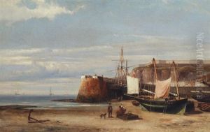 On The Beach Of A Dutch Port by Hermanus Koekkoek the Younger