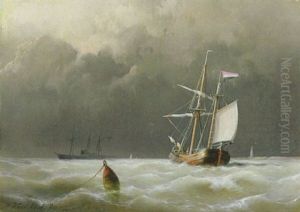 Hollandischer Zweimaster Auf Bewegter See by Hermanus Koekkoek the Younger