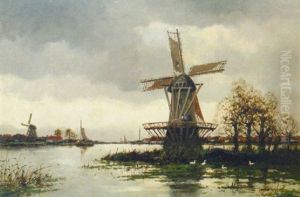 View Of A Windmill In A Polder by Hermanus Koekkoek the Younger