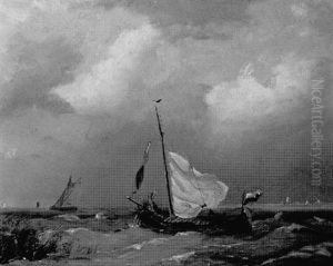 Sailboat In Choppy Seas by Hermanus Koekkoek the Younger
