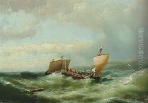 Sailors In A Barge On A Choppy Sea Off The Coast by Hermanus Koekkoek the Younger