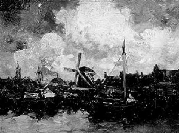 Harbor View With Fishing Boats And Distant Windmill - view 1