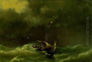 A Sailing Vessel In A Heavy Swell by Hermanus Koekkoek the Younger