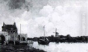 A River Scene by Hermanus Koekkoek the Younger