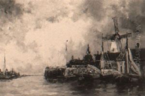 Sailing Vessels In A Town Harbor Sailing Vessels In A Town Harbor