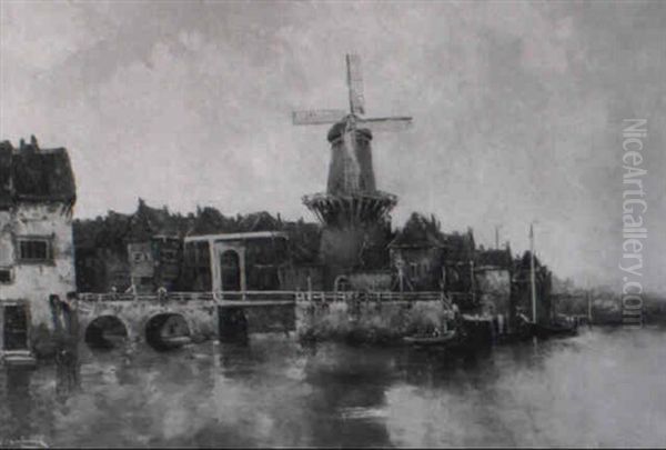Dutch Harbour Scene With Windmill - view 1