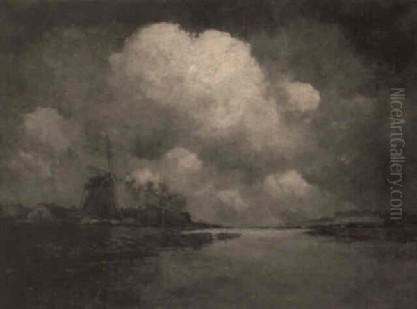Dutch River Landscape With Figure Boating - view 1