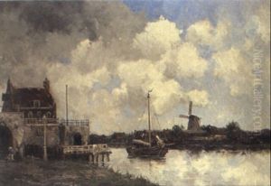 A Dutch Canal Scene by Hermanus Koekkoek the Younger