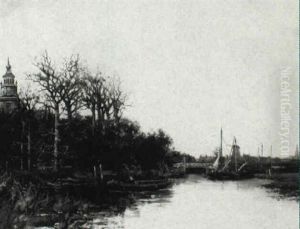 A View Of A Town (monnickendam?) by Hermanus Koekkoek the Younger