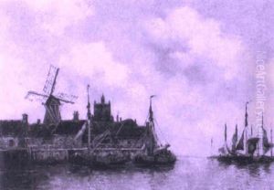 Boats Moored Before A Coastal Town by Hermanus Koekkoek the Younger