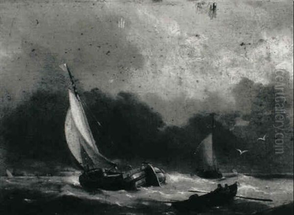 Barge And Rowing Boat In A Swell - view 1