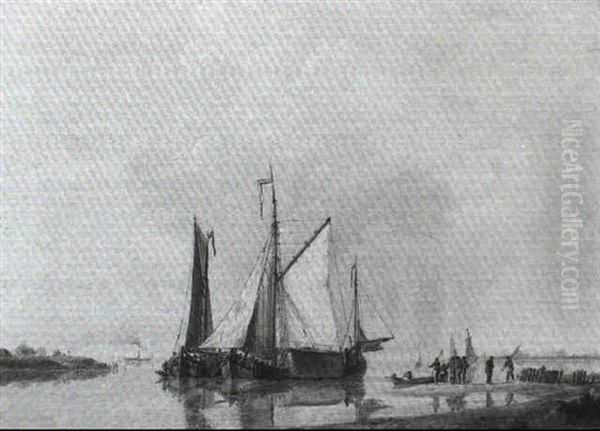 Vessels Moored Off The Coast In Calm Waters - view 1