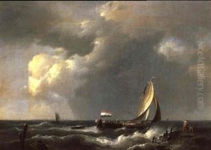Fischerboote Bei Sturmender See by Hermanus Koekkoek the Younger