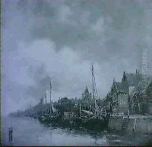 Bewolkter Himmel Uber Einer Hafenstadt by Hermanus Koekkoek the Younger