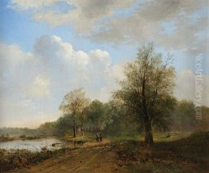 Landschaft Mit Weiher, Hirten Und Unter Anderem Personen by Marinus Adrianus Koekkoek the Younger