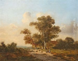 Hollandische Landschaft Mit Bauern Und Schafherde by Marinus Adrianus Koekkoek the Younger