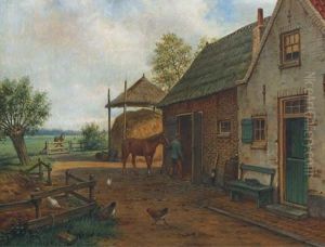 The Farmyard by Marinus Adrianus Koekkoek the Younger