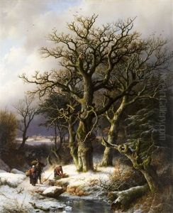 Winter Landscape With Wood Gatherers by Barend Cornelis Koekkoek