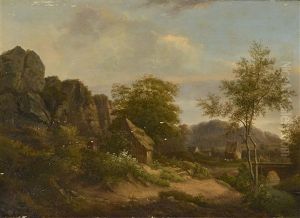 Felslandschaft Mit Bauernhausern by Barend Cornelis Koekkoek