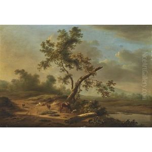 Shepherd Resting With Cattle And Sheep by Barend Cornelis Koekkoek