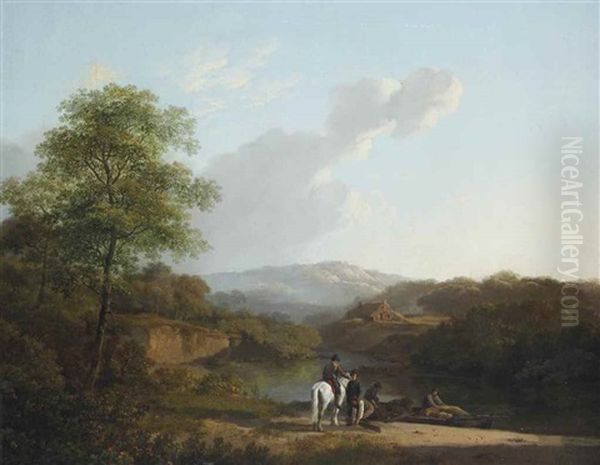 Paysage: A Horseman And Merchants Conversing Near A River - view 1