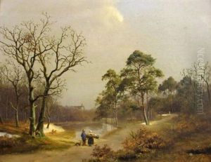 Couple On A Road Beside A Pond by Barend Cornelis Koekkoek