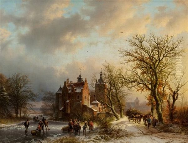 Winter Landscape With Wood Gatherers And Skaters, 1854 - view 1