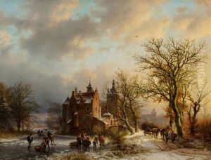 Winter Landscape With Wood Gatherers And Skaters, 1854 by Barend Cornelis Koekkoek