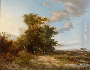 Niederrheinische Landschaft Mit Reiterfigur by Barend Cornelis Koekkoek