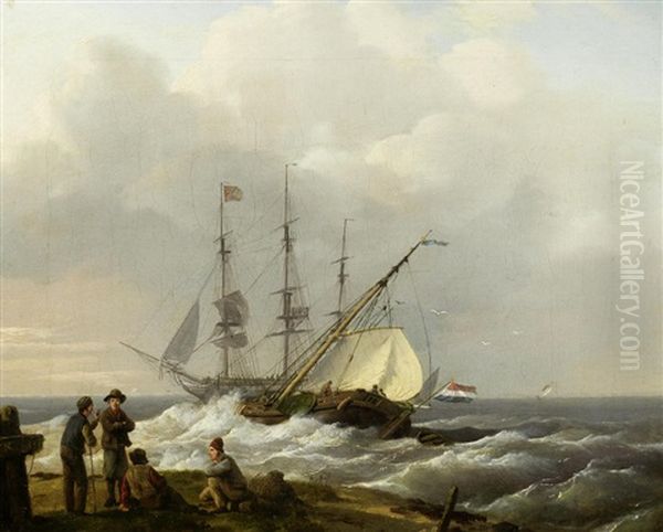 Fishermen On The Shore With Ships Setting Sail Beyond - view 1