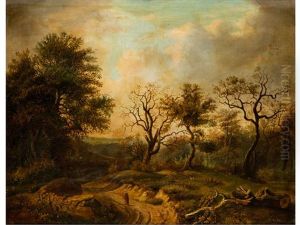 Hugelige Landschaft Mit Jungen Eichen Und Einer Bauerin Auf Einem Hohlweg Hugelige Landschaft Mit Jungen Eichen Und Einer Bauerin Auf Einem Hohlweg