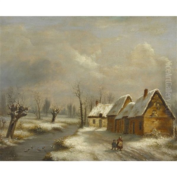 Winterlandschaft Mit Bauerin Und Kind - view 1