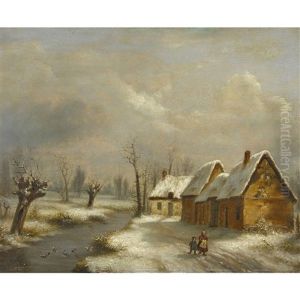 Winterlandschaft Mit Bauerin Und Kind by Barend Cornelis Koekkoek
