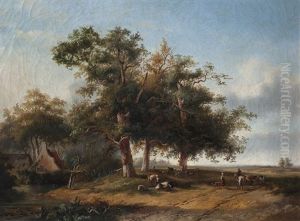 Paisaje Con Campesinos by Barend Cornelis Koekkoek