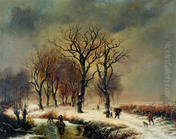 Figures In A Wooded Snow Scene - view 1