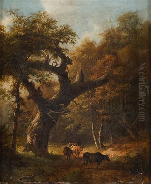 Kuhbauer Mit Seinem Vieh Im Wald - view 1