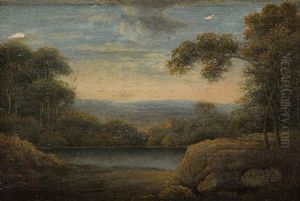 Landschaft Am See (+ Landschaft Mit Ruine; 2 Pair) by Barend Cornelis Koekkoek