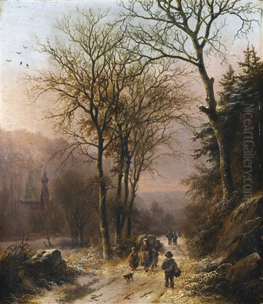 Figures On A Winter Road - view 1