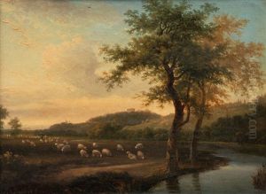 Sheep In A River Landscape Sheep In A River Landscape