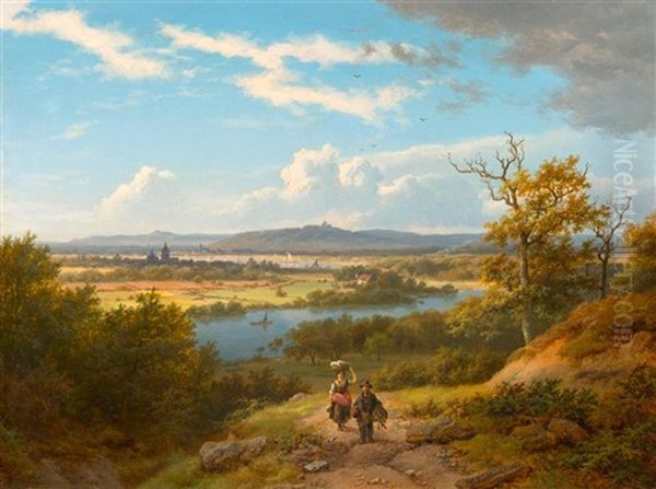 Flusslandschaft Mit Zwei Wanderern - view 1