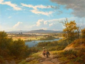 Flusslandschaft Mit Zwei Wanderern