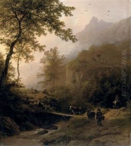 Bergachtig Landschap Bij Ondergaande Zon - The Sunset by Barend Cornelis Koekkoek