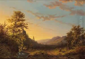 Romantische Landschaft Im Abendrot