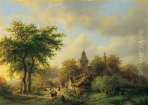 Besonnte Dorfstrasse Mit Kirche Besonnte Dorfstrasse Mit Kirche