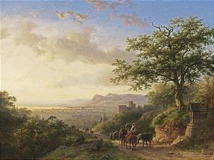 An Extensive Rhine View With Travellers On A Path An Extensive Rhine View With Travellers On A Path