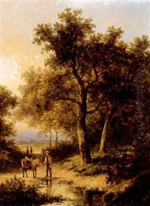 Travellers And Donkey On A Woodland Path by Barend Cornelis Koekkoek